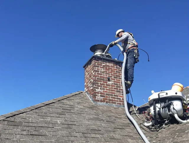 Dedicated Stratford Chimney Sweep team member cleaning a chimney in Stratford, CT