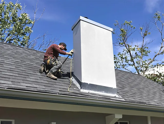 Stratford Chimney Sweep team member finishing chimney construction in Stratford, CT