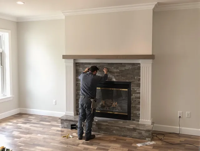 Stratford Chimney Sweep finishing a custom fireplace install in Stratford, CT
